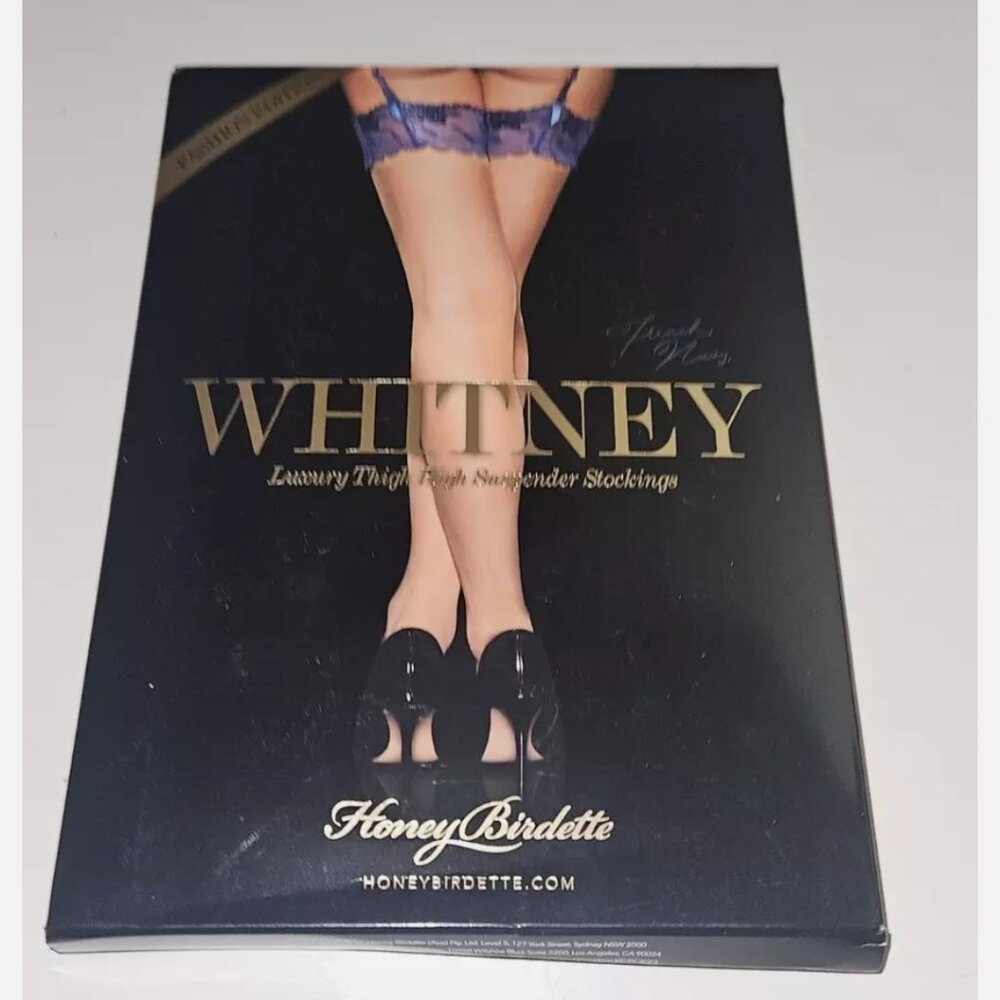 Honey Birdette Whitney Navy Thigh High Suspender Stockings S, M, or L New